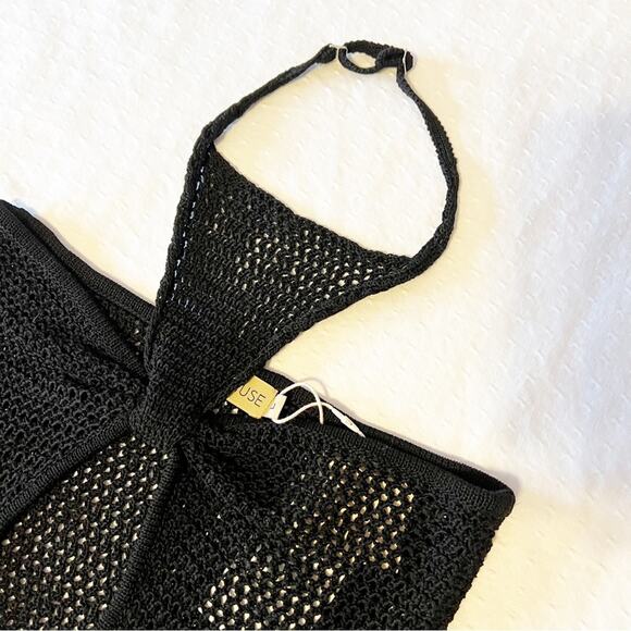 Aya Muse Boletu Open-Knit Cut-Out Halterneck Dress Black Size Large NWT - Picture 8 of 10